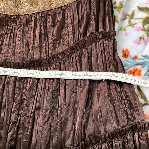 Vintage Le Chateau Maxi Skirt Womens S Tiered Brown Satin Sequin Y2K Made Canada - Picture 9 of 9